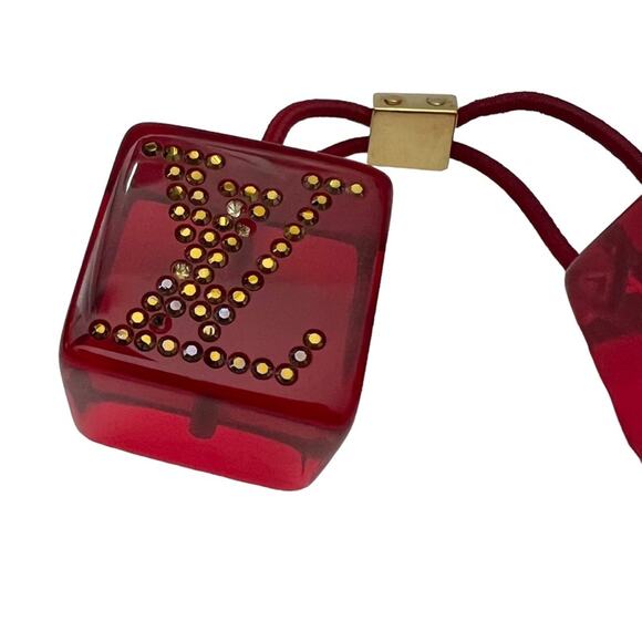 AUTH Louis Vuitton Red Lucite Rhinestone LV Logo Jumbo Hair Tie Cube Bobble - Picture 6 of 16
